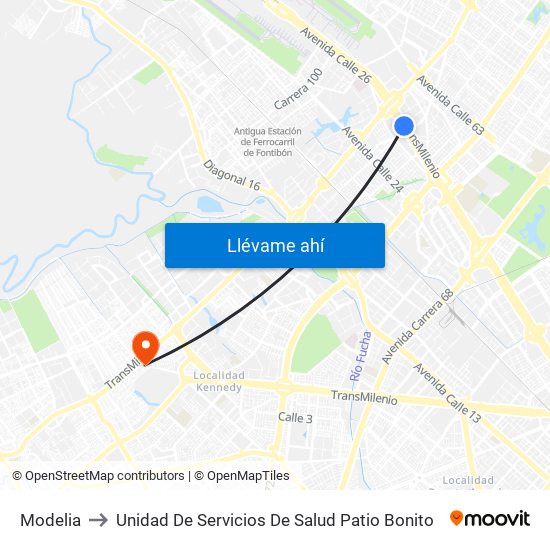 Modelia to Unidad De Servicios De Salud Patio Bonito map