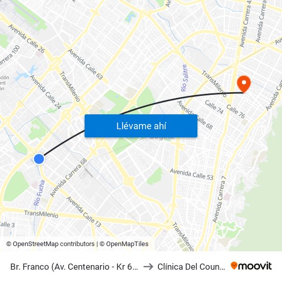 Br. Franco (Av. Centenario - Kr 69b) to Clínica Del Country map