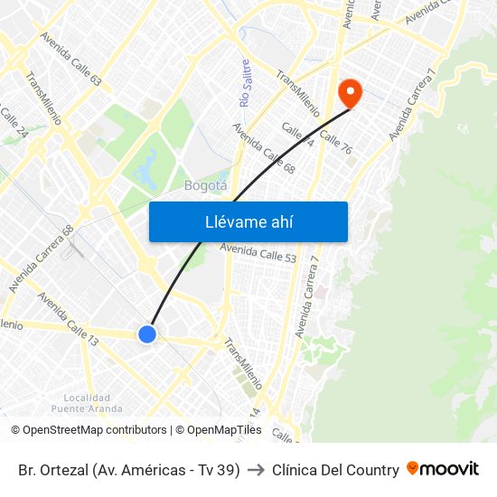 Br. Ortezal (Av. Américas - Tv 39) to Clínica Del Country map