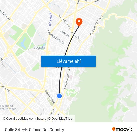 Calle 34 to Clínica Del Country map