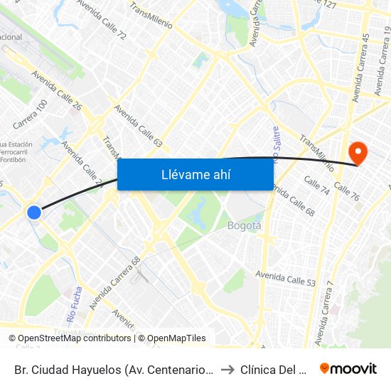 Br. Ciudad Hayuelos (Av. Centenario - Av. C. De Cali) to Clínica Del Country map