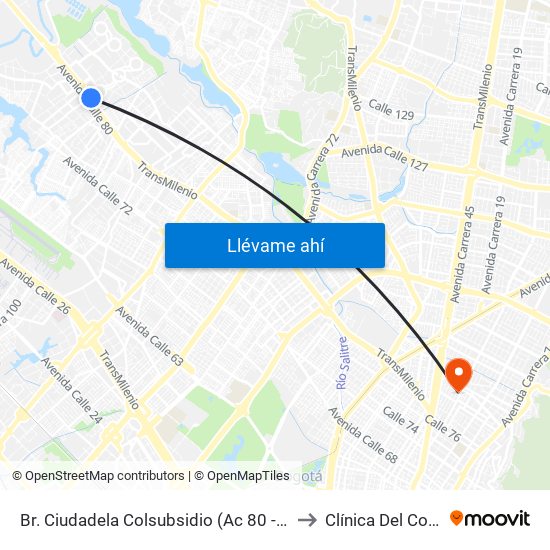 Br. Ciudadela Colsubsidio (Ac 80 - Kr 112a) to Clínica Del Country map