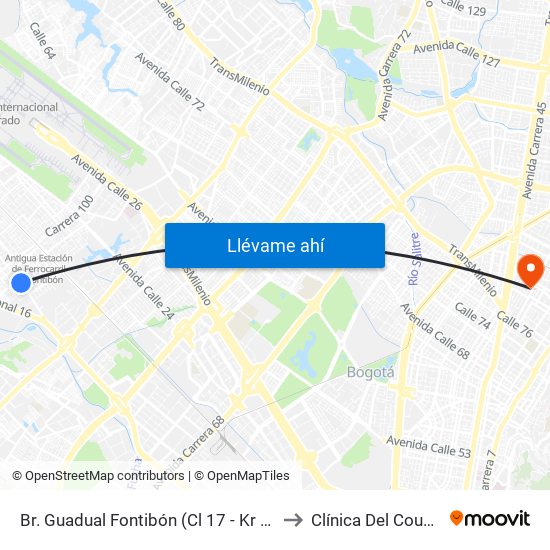 Br. Guadual Fontibón (Cl 17 - Kr 96h) to Clínica Del Country map