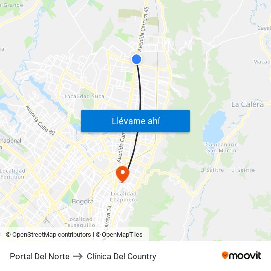 Portal Del Norte to Clínica Del Country map