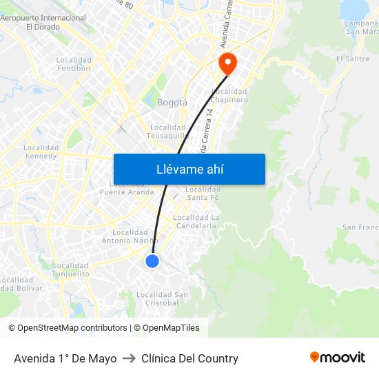 Avenida 1° De Mayo to Clínica Del Country map