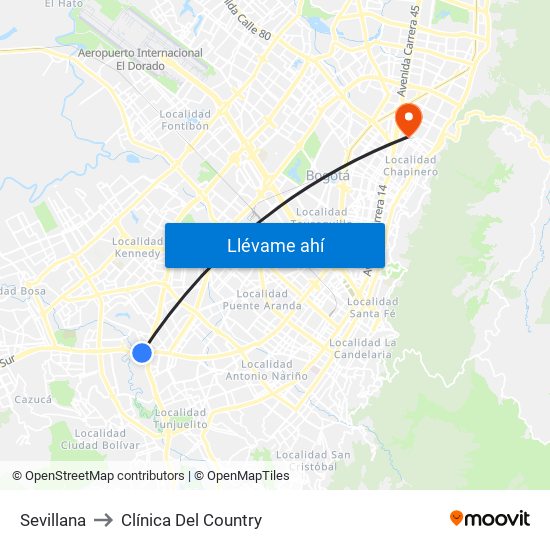Sevillana to Clínica Del Country map