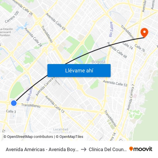 Avenida Américas - Avenida Boyacá to Clínica Del Country map