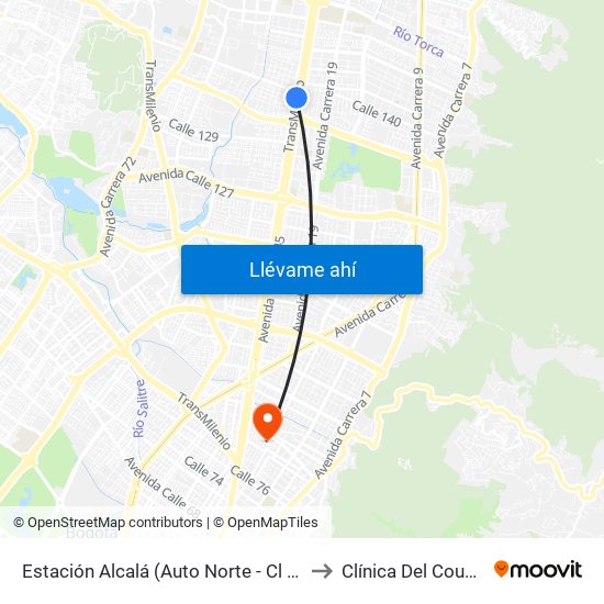 Estación Alcalá (Auto Norte - Cl 136) to Clínica Del Country map