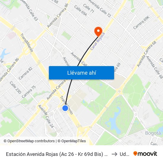 Estación Avenida Rojas (Ac 26 - Kr 69d Bis) (B) to Udca map