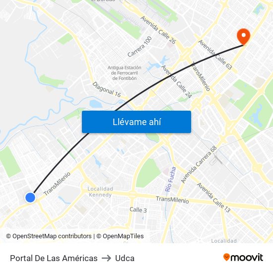 Portal De Las Américas to Udca map