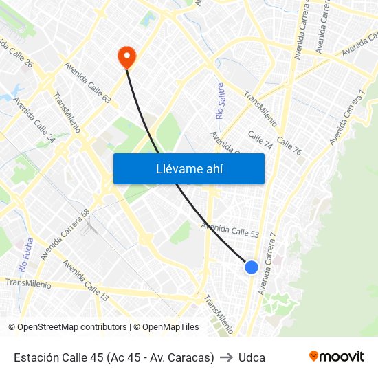 Estación Calle 45 (Ac 45 - Av. Caracas) to Udca map
