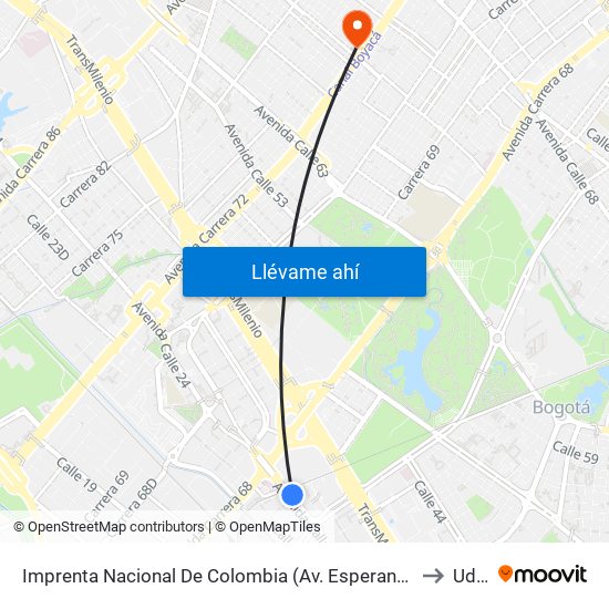 Imprenta Nacional De Colombia (Av. Esperanza - Kr 66) to Udca map