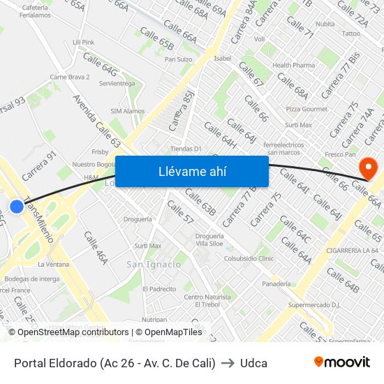 Portal Eldorado (Ac 26 - Av. C. De Cali) to Udca map