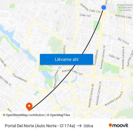 Portal Del Norte (Auto Norte - Cl 174a) to Udca map