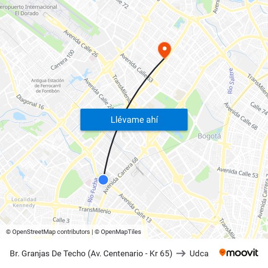 Br. Granjas De Techo (Av. Centenario - Kr 65) to Udca map