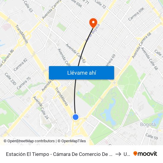 Estación El Tiempo - Cámara De Comercio De Bogotá (Ac 26 - Kr 68b Bis) to Udca map