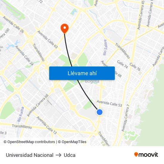 Universidad Nacional to Udca map