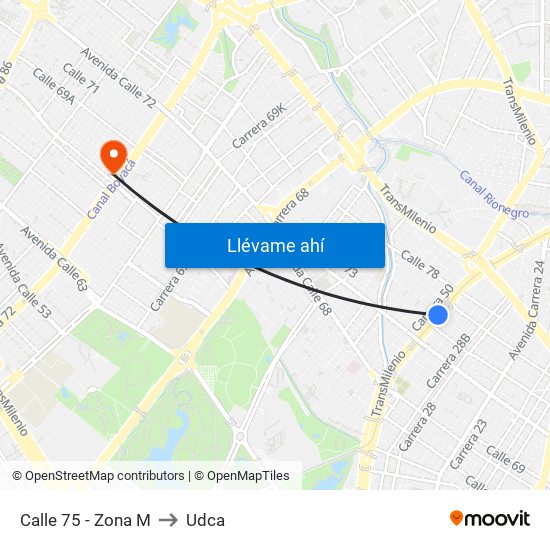 Calle 75 - Zona M to Udca map