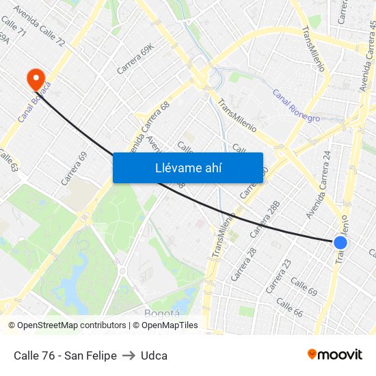 Calle 76 - San Felipe to Udca map