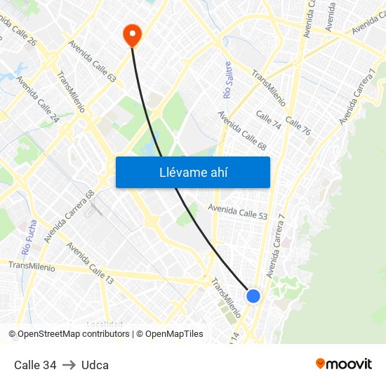 Calle 34 to Udca map