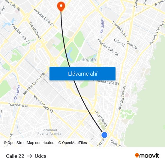 Calle 22 to Udca map