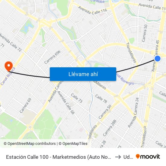 Estación Calle 100 - Marketmedios (Auto Norte - Cl 98) to Udca map