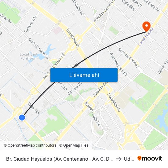 Br. Ciudad Hayuelos (Av. Centenario - Av. C. De Cali) to Udca map