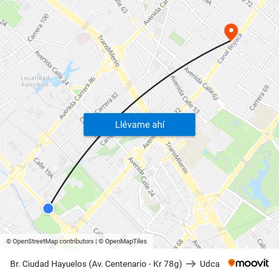 Br. Ciudad Hayuelos (Av. Centenario - Kr 78g) to Udca map