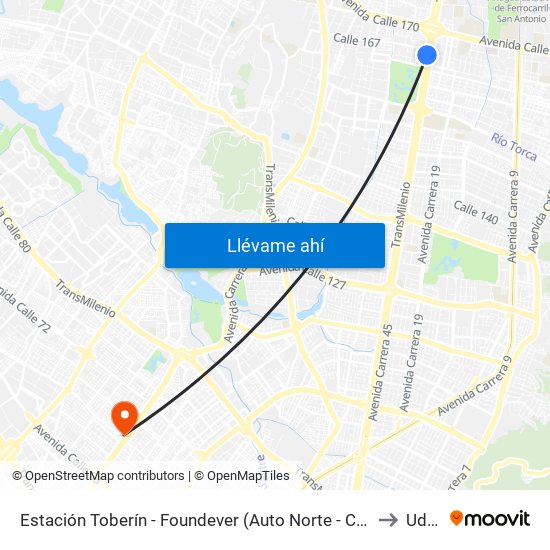 Estación Toberín - Foundever (Auto Norte - Cl 166) to Udca map