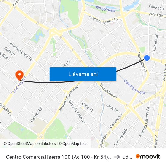 Centro Comercial Iserra 100 (Ac 100 - Kr 54) (B) to Udca map