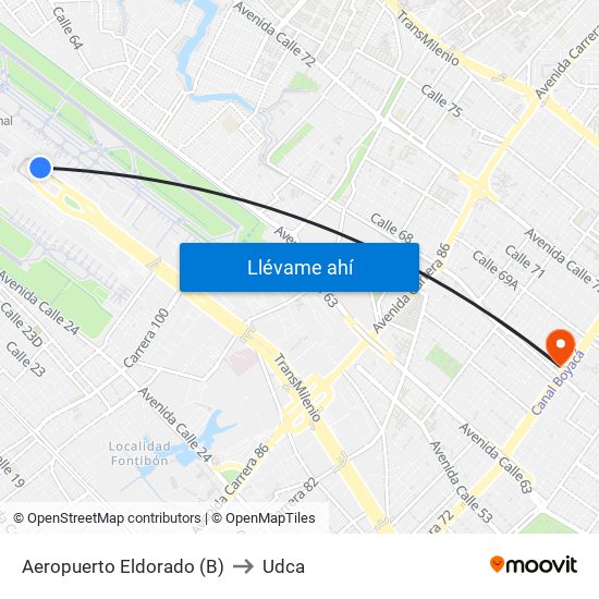 Aeropuerto Eldorado (B) to Udca map