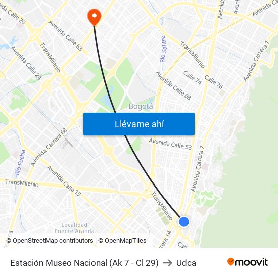 Estación Museo Nacional (Ak 7 - Cl 29) to Udca map