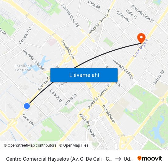 Centro Comercial Hayuelos (Av. C. De Cali - Cl 20) to Udca map