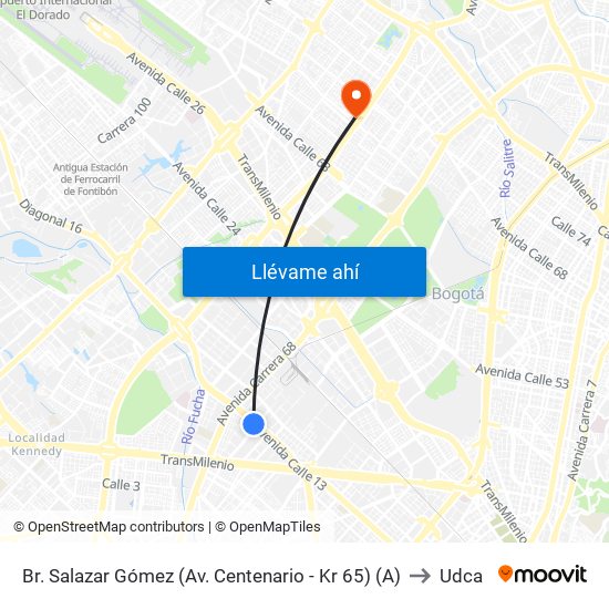 Br. Salazar Gómez (Av. Centenario - Kr 65) (A) to Udca map