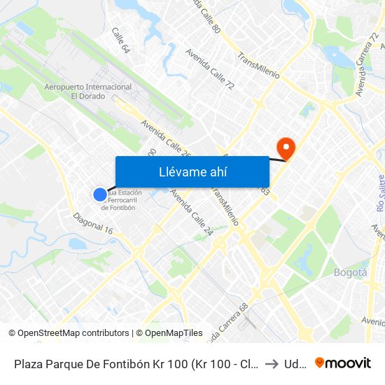 Plaza Parque De Fontibón Kr 100 (Kr 100 - Cl 17a) to Udca map