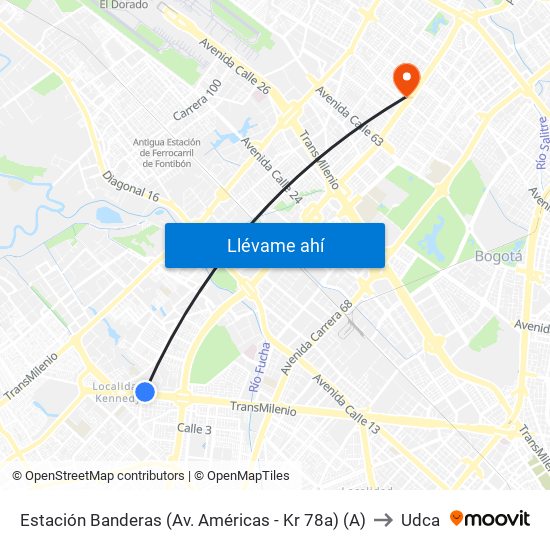 Estación Banderas (Av. Américas - Kr 78a) (A) to Udca map