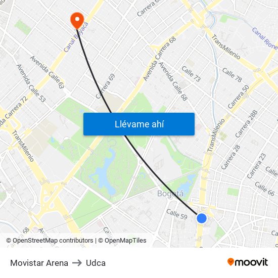 Movistar Arena to Udca map