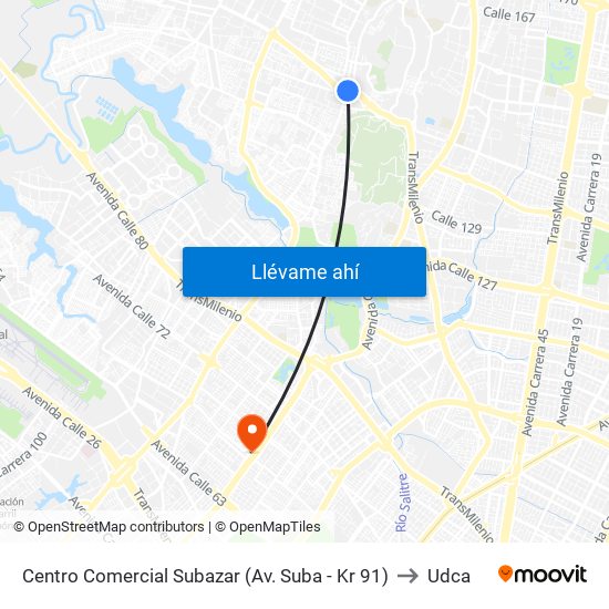 Centro Comercial Subazar (Av. Suba - Kr 91) to Udca map