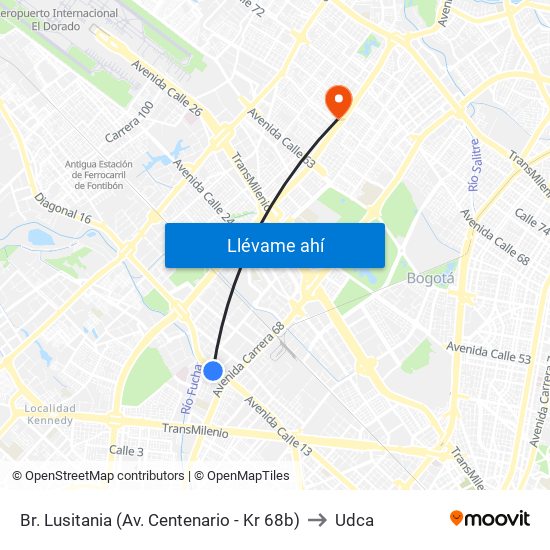 Br. Lusitania (Av. Centenario - Kr 68b) to Udca map