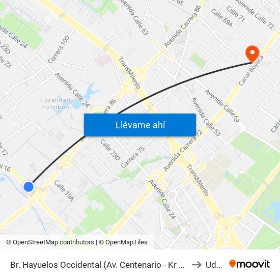 Br. Hayuelos Occidental (Av. Centenario - Kr 87) to Udca map