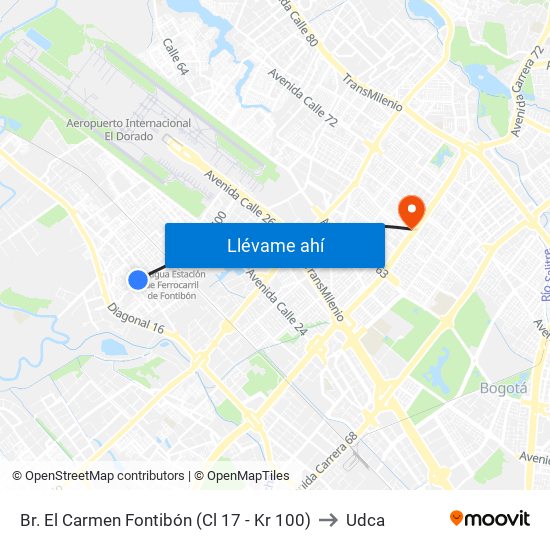 Br. El Carmen Fontibón (Cl 17 - Kr 100) to Udca map