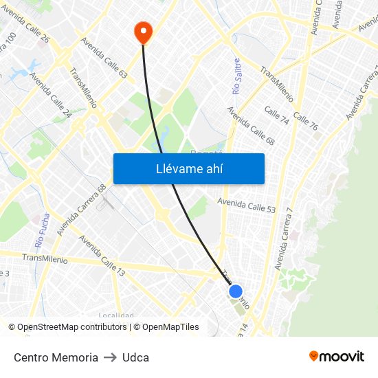 Centro Memoria to Udca map