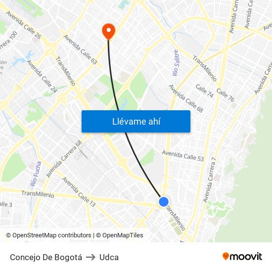 Concejo De Bogotá to Udca map