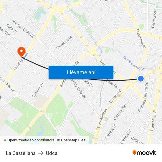 La Castellana to Udca map