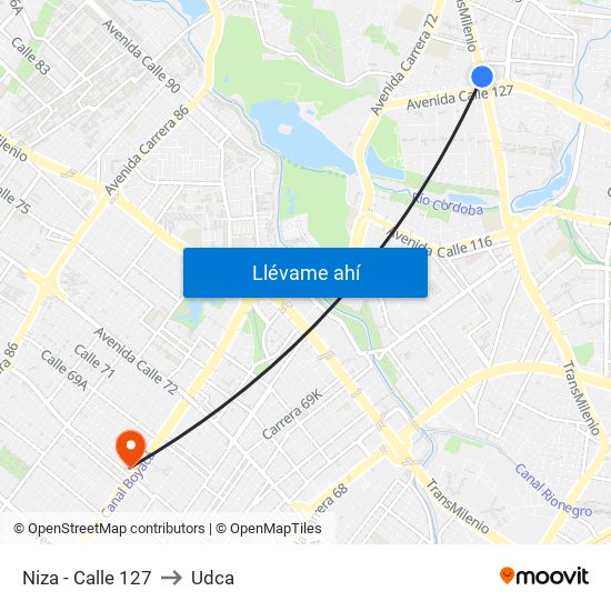 Niza - Calle 127 to Udca map