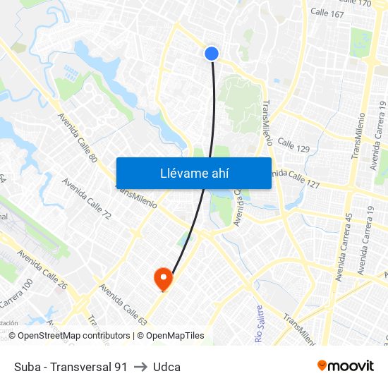Suba - Transversal 91 to Udca map