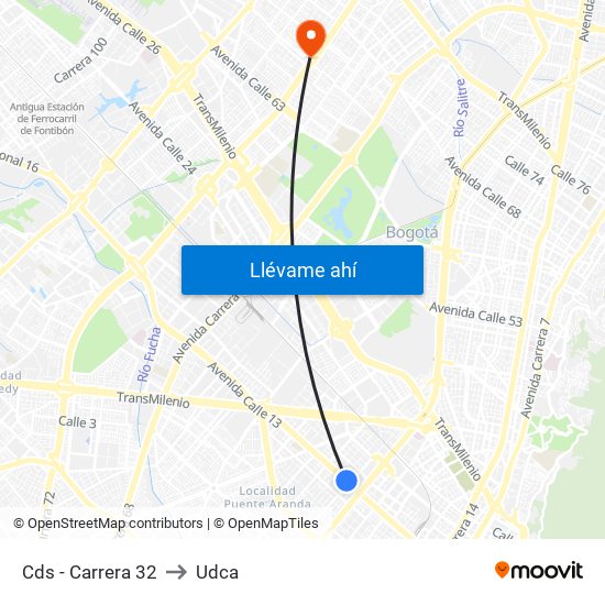 Cds - Carrera 32 to Udca map