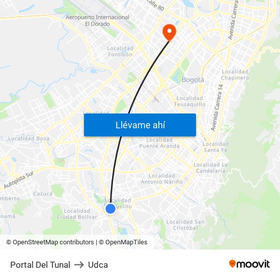 Portal Del Tunal to Udca map