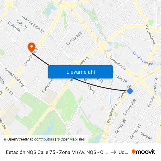 Estación NQS Calle 75 - Zona M (Av. NQS - Cl 75) to Udca map