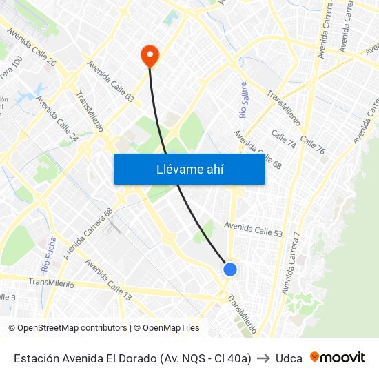 Estación Avenida El Dorado (Av. NQS - Cl 40a) to Udca map